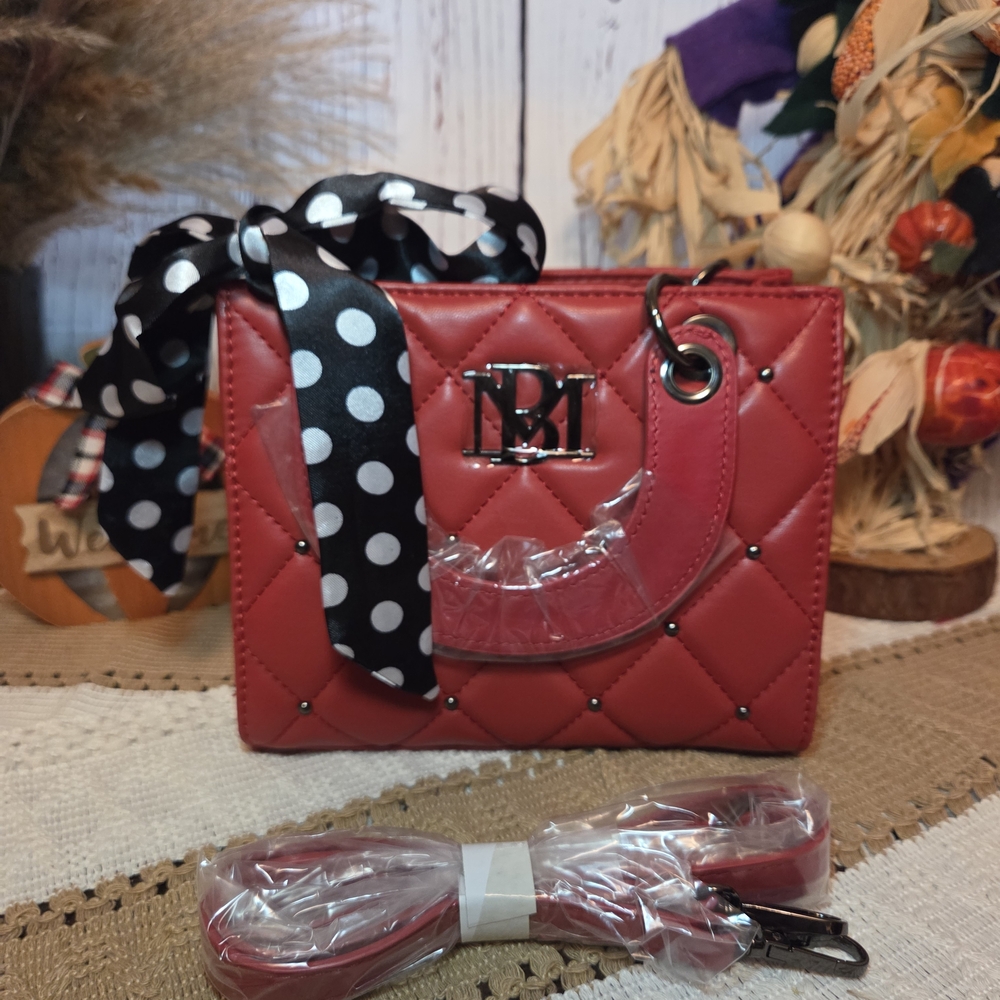 Badgley Mischka Red Quilted Crossbody with Polka Dot Scarf